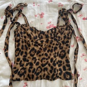 Reformation leopard print corset style too with shoulder strap ties
